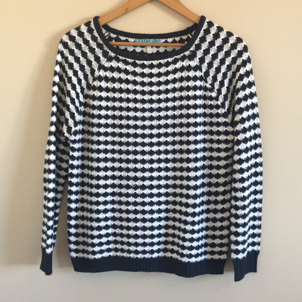 Dina Be | Navy & White Knit Pullover Sweater